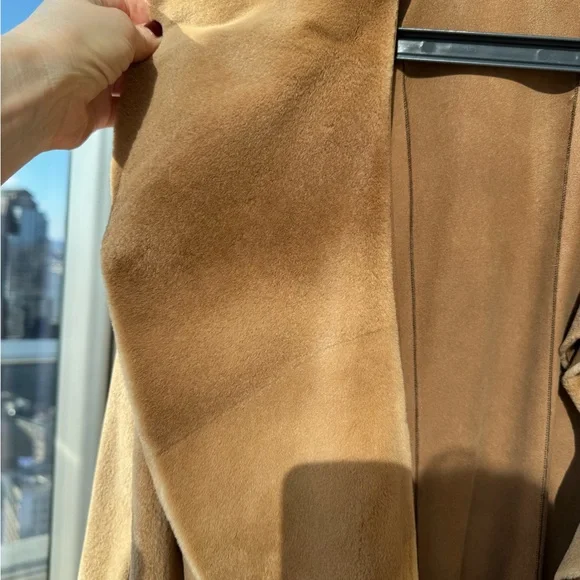 Dennis Basso Sheared Mink Reversible Camel Ruffled Coat - Picture 7 of 11